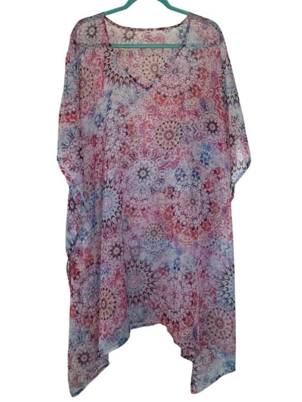 Sheer Pink & Blue Mandala Swim Coverup